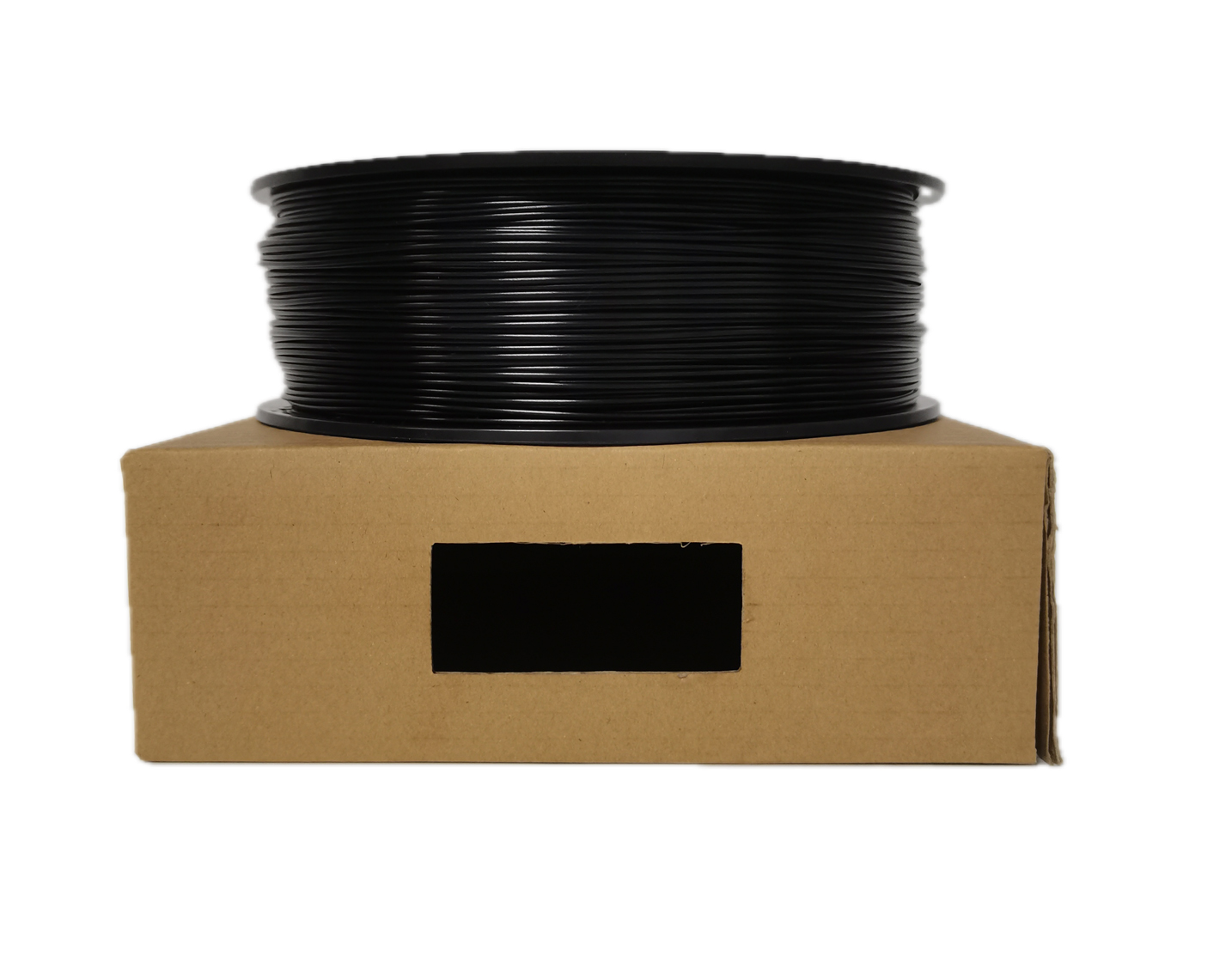 Black ABS 3D printer filament spool – durable, strong, and heat resistant - On Box