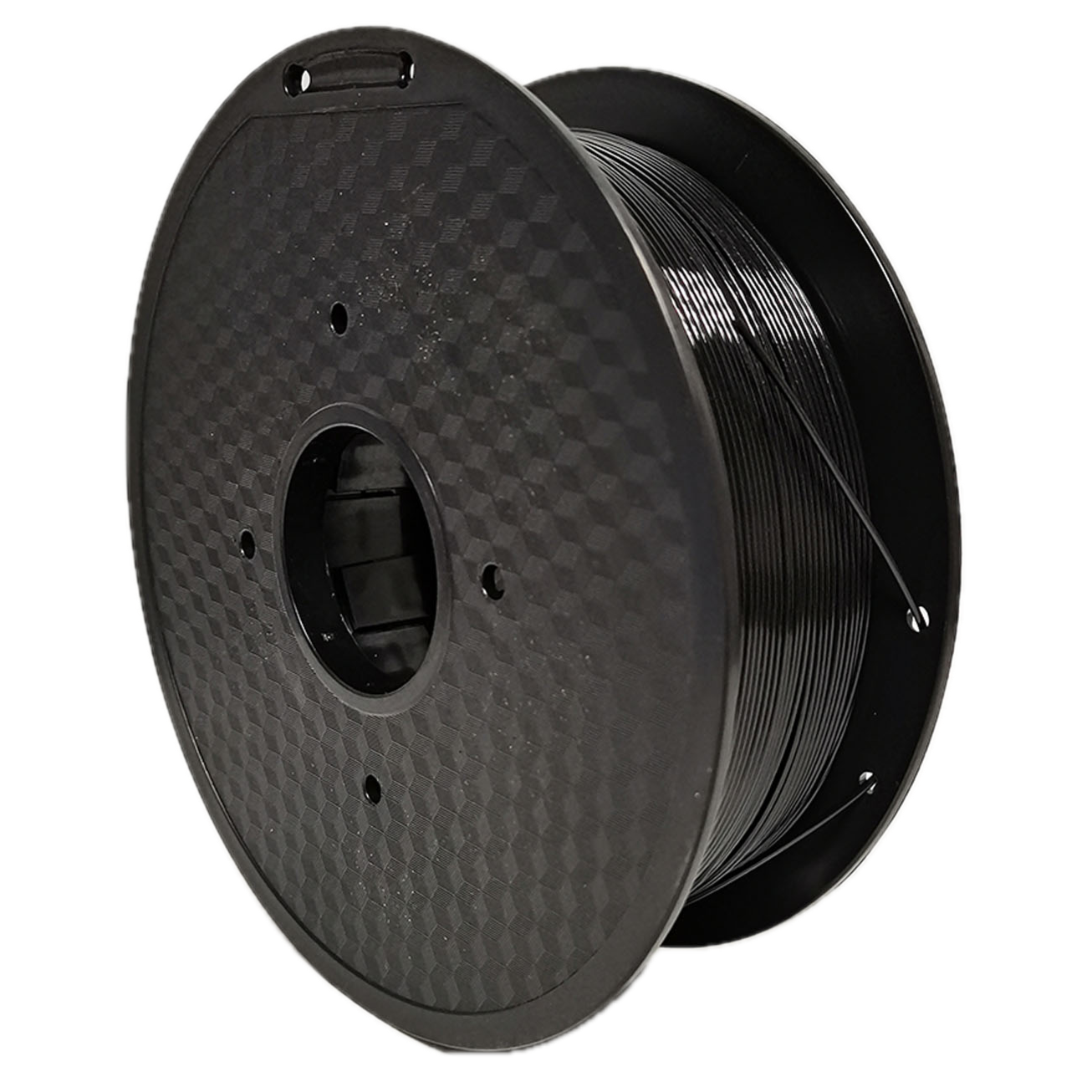 Black PETG 3D printer filament spool – strong, impact-resistant, and easy to print - Front Left