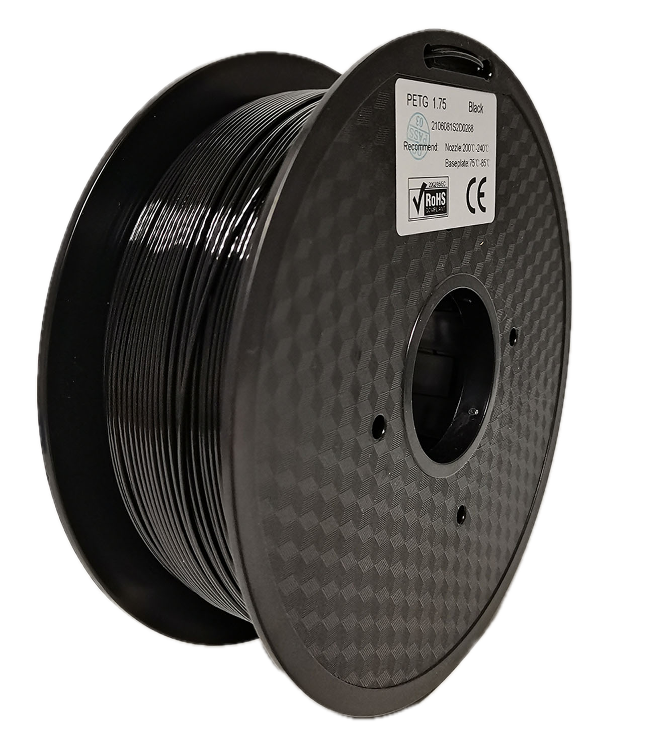Black PETG 3D printer filament spool – strong, impact-resistant, and easy to print - Front Right Sticker