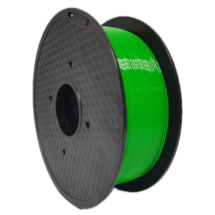 Green PETG 3D printer filament spool – strong, impact-resistant, and easy to print - Front Left