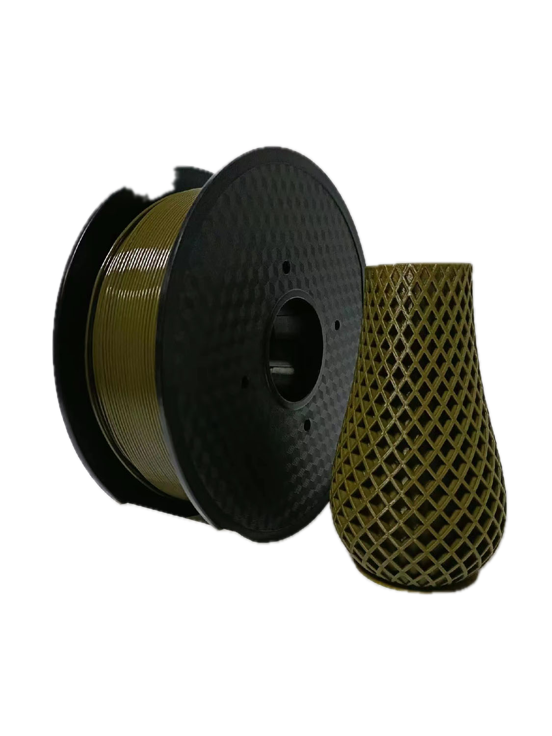 Military Green PETG 3D printer filament spool – strong, impact-resistant, and easy to print - Vase Front Right