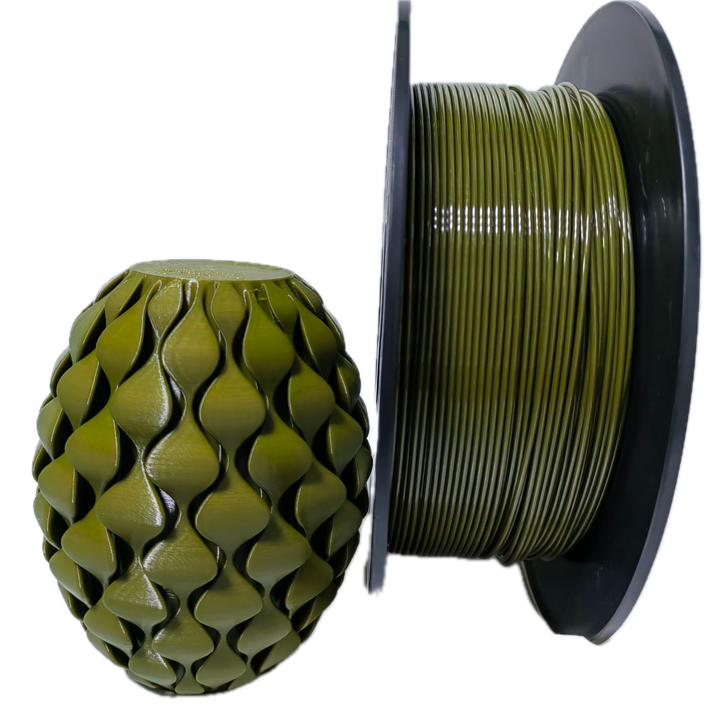 Military Green PETG 3D printer filament spool – strong, impact-resistant, and easy to print - Object Front