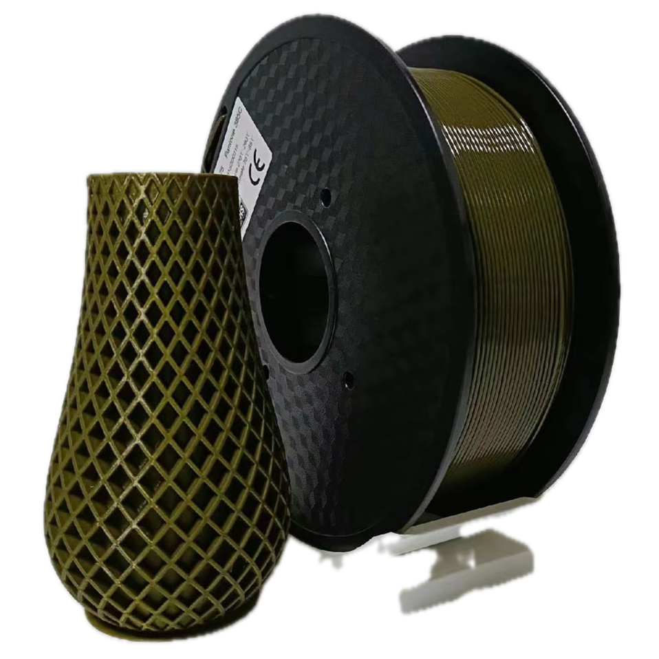 Military Green PETG 3D printer filament spool – strong, impact-resistant, and easy to print - Vase Front Left