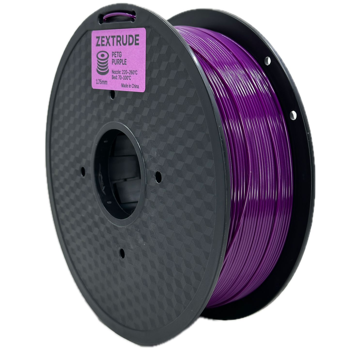 Spool of purple filament on a white background with Zortrax branding.