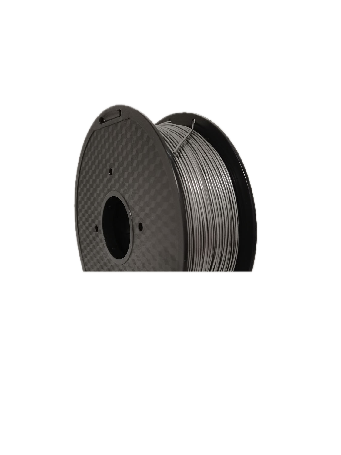 Silver PETG 3D printer filament spool – strong, impact-resistant, and easy to print - Front Left