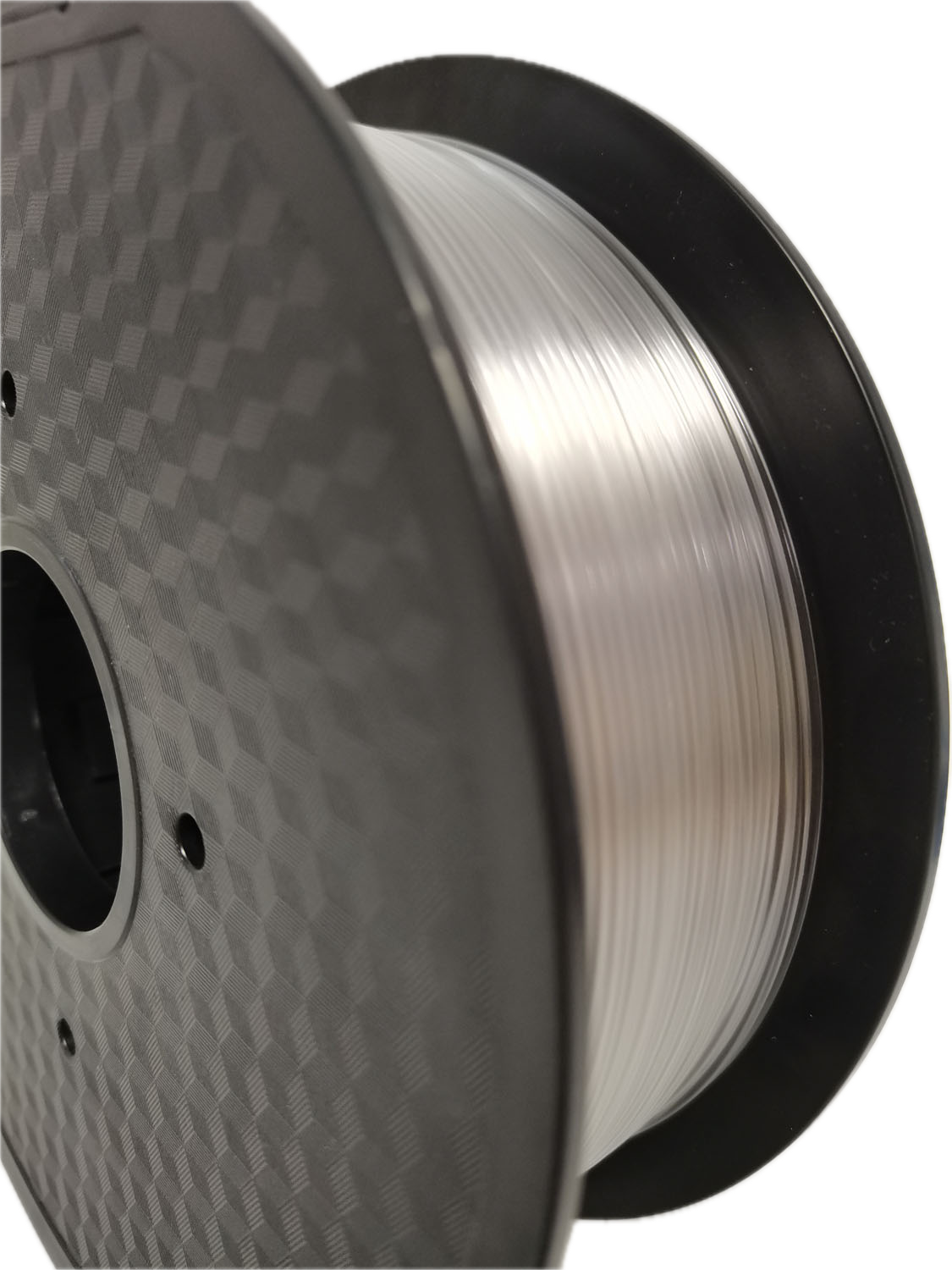 Transparent PETG 3D printer filament spool – strong, impact-resistant, and easy to print - Detail Left