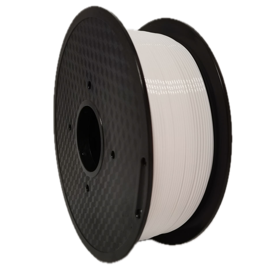 White PETG 3D printer filament spool – strong, impact-resistant, and easy to print - Front Left