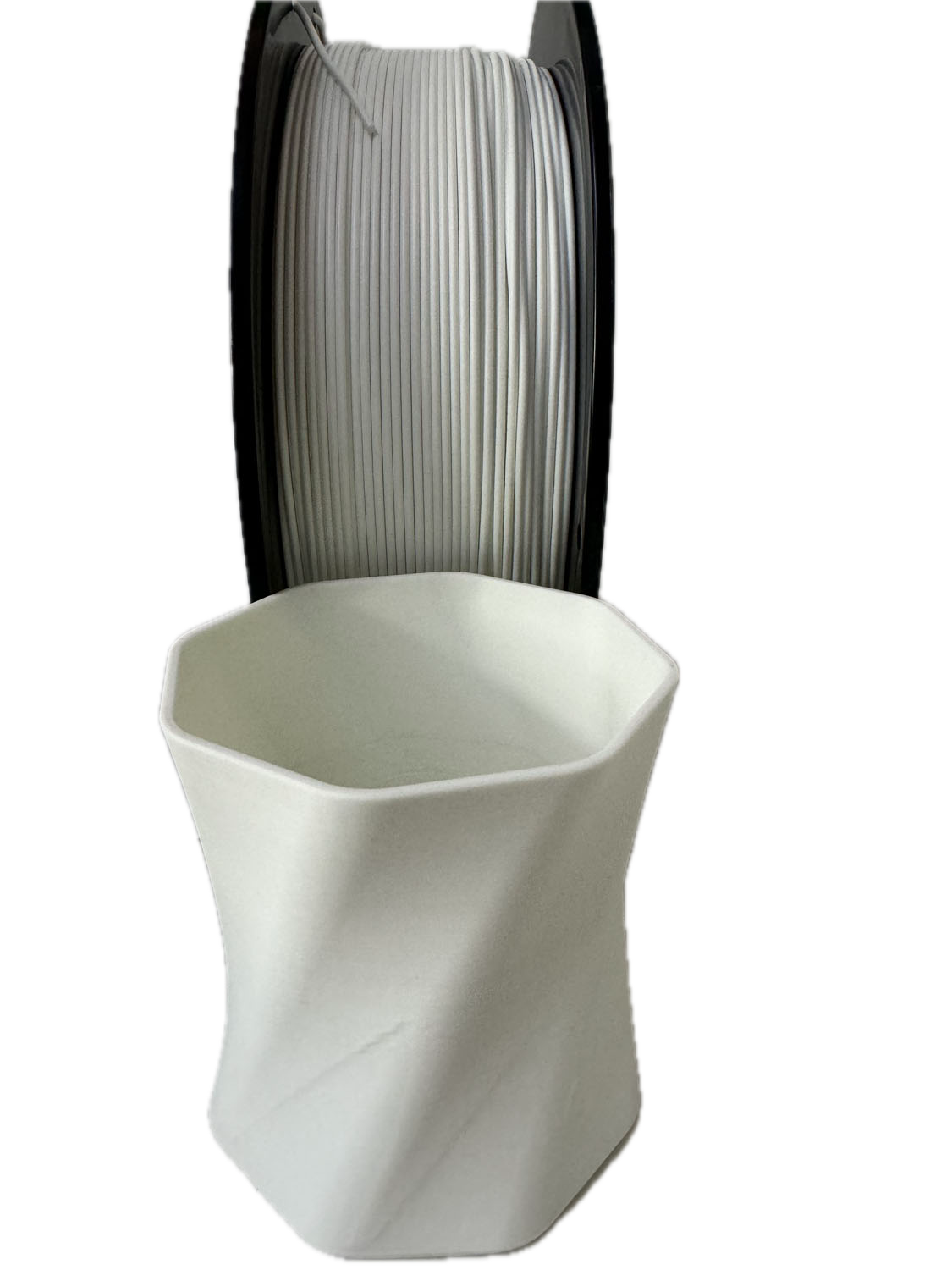 Matte White PLA 3D printer filament spool – strong, impact-resistant, and easy to print - Front Cup