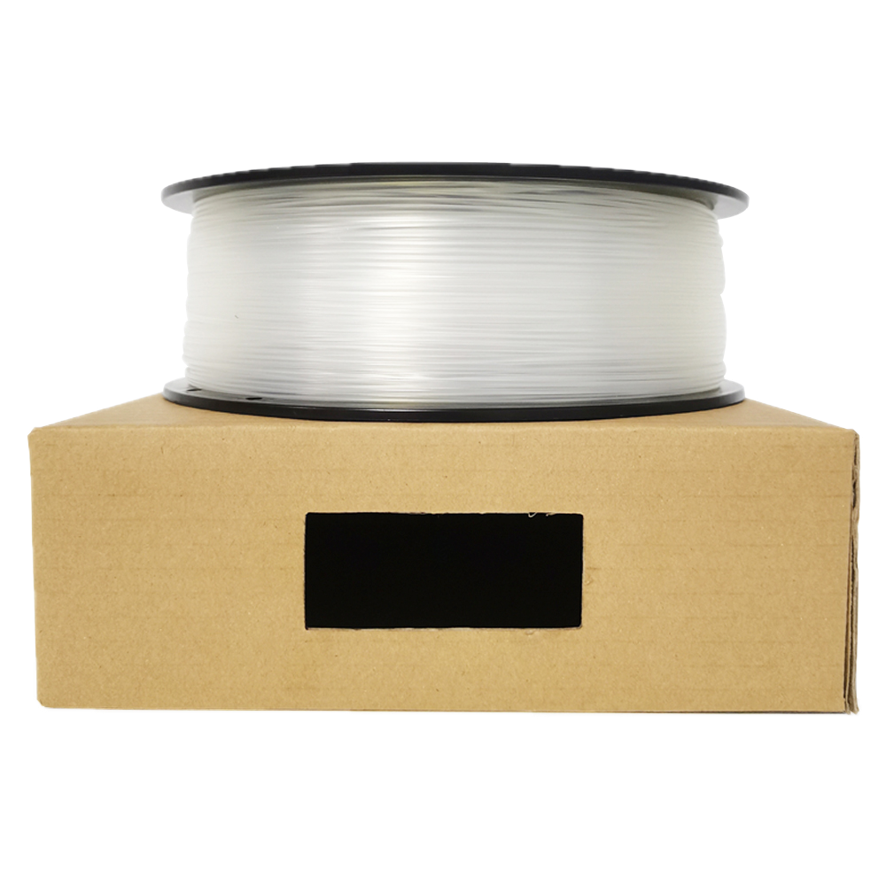 Transparent PLA 3D printer filament spool – strong, impact-resistant, and easy to print - On Box