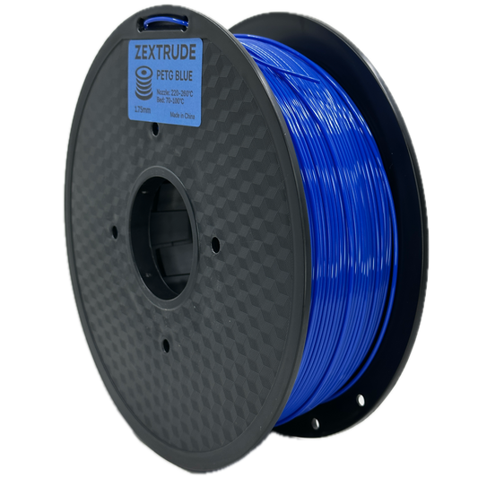 Spool of blue filament with a Zextrude label on a white background