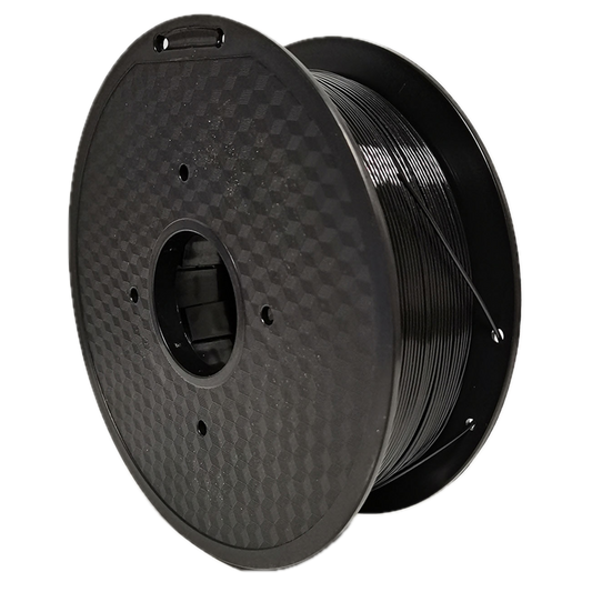 Black PETG 3D printer filament spool – strong, impact-resistant, and easy to print - Front Left
