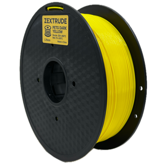 Spool of yellow thread with a visible brand label on a white background