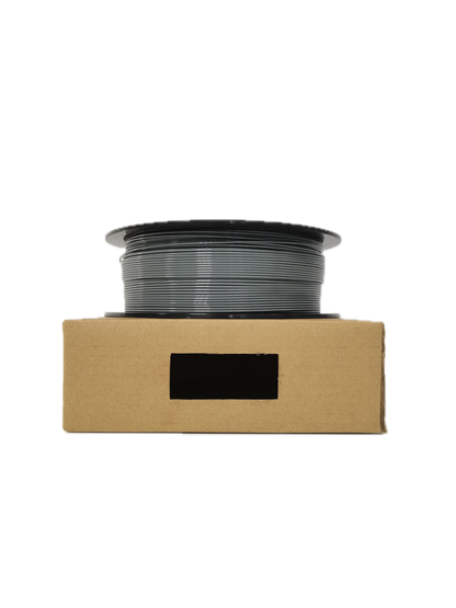 Grey PETG 3D printer filament spool – strong, impact-resistant, and easy to print - On Box