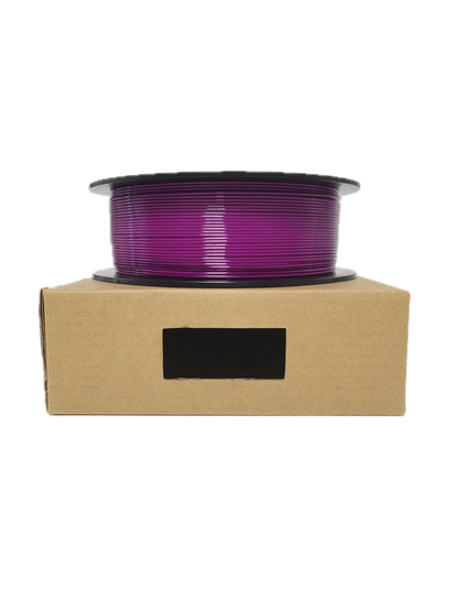 Purple PETG 3D printer filament spool – strong, impact-resistant, and easy to print - On Box