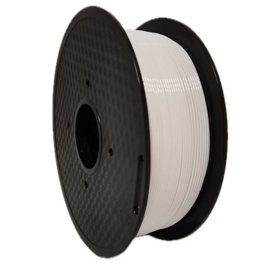 White PETG 3D printer filament spool – strong, impact-resistant, and easy to print - Front Left