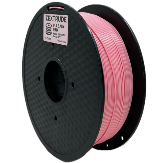 Spool of pink 3D printing filament on a black spool with Zortrax branding.