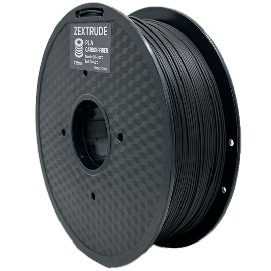 Black 3D printing filament spool on a white background