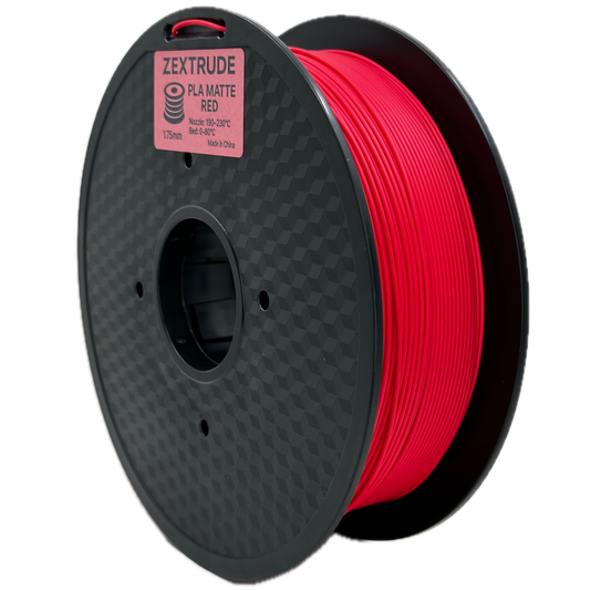 Spool of red 3D printing filament on a white background