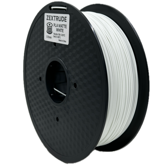 Spool of white filament on a black spool with Zextrude branding.