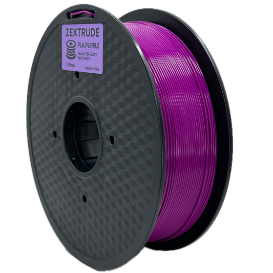Spool of purple Zertrude filament on a white background