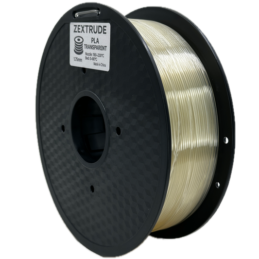 Spool of Zextrude Clear filament on a white background